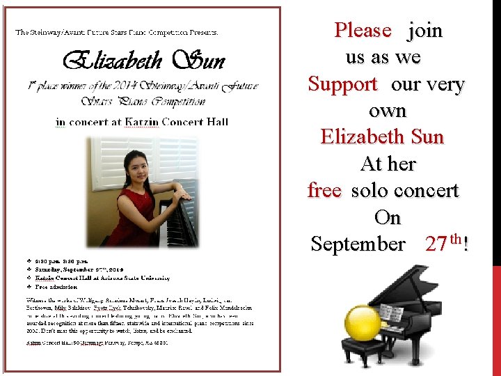 Please join us as we Support our very own Elizabeth Sun At her free