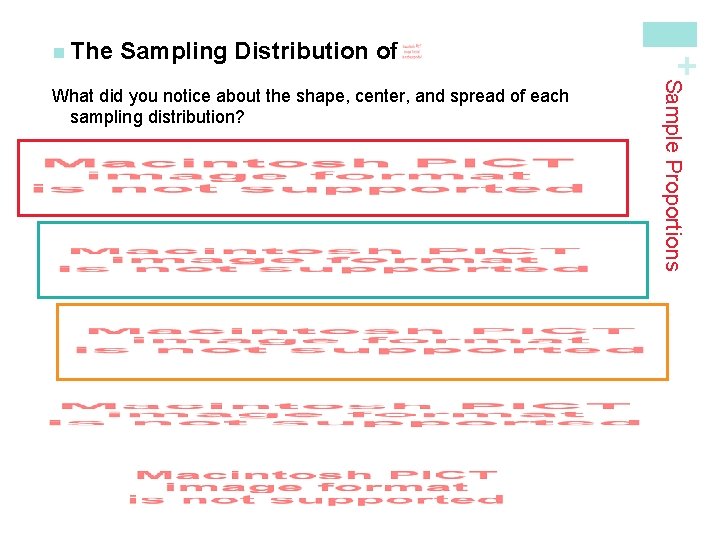 Sampling Distribution of Sample Proportions What did you notice about the shape, center, and