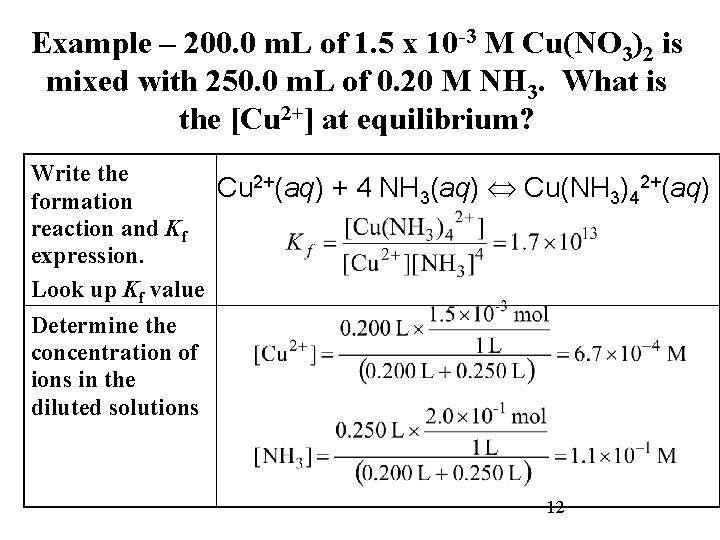 Example – 200. 0 m. L of 1. 5 x 10 -3 M Cu(NO