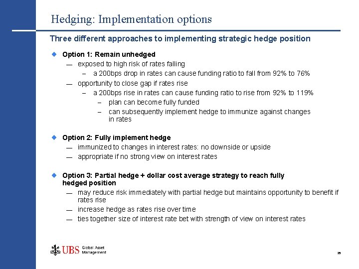 Hedging: Implementation options Three different approaches to implementing strategic hedge position Option 1: Remain