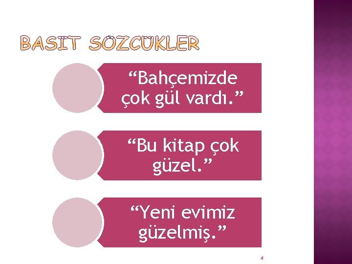 “Bahçemizde çok gül vardı. ” “Bu kitap çok güzel. ” “Yeni evimiz güzelmiş. ”