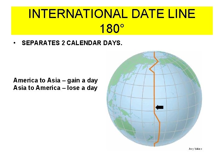 INTERNATIONAL DATE LINE 180° • SEPARATES 2 CALENDAR DAYS. America to Asia – gain