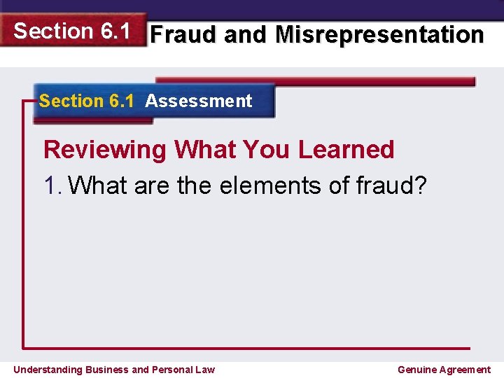 Section 6. 1 Fraud and Misrepresentation Section 6. 1 Assessment Reviewing What You Learned