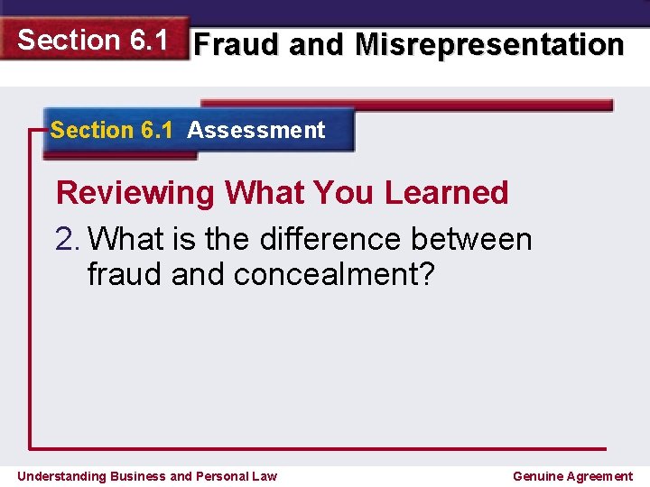 Section 6. 1 Fraud and Misrepresentation Section 6. 1 Assessment Reviewing What You Learned