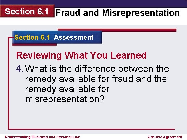 Section 6. 1 Fraud and Misrepresentation Section 6. 1 Assessment Reviewing What You Learned