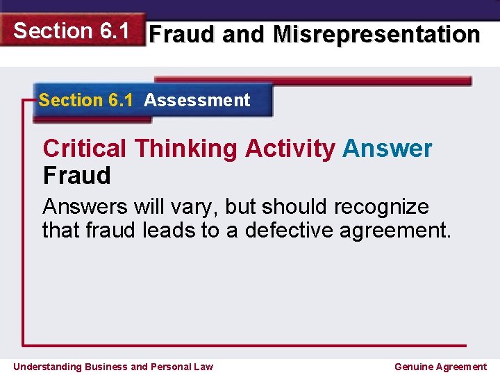 Section 6. 1 Fraud and Misrepresentation Section 6. 1 Assessment Critical Thinking Activity Answer