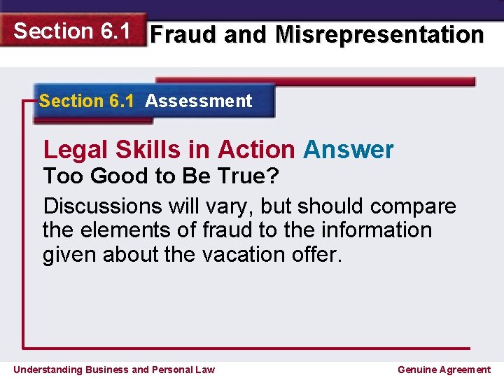 Section 6. 1 Fraud and Misrepresentation Section 6. 1 Assessment Legal Skills in Action
