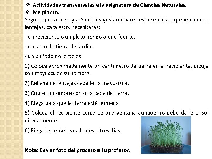 ❖ Actividades transversales a la asignatura de Ciencias Naturales. ❖ Me planto. Seguro que