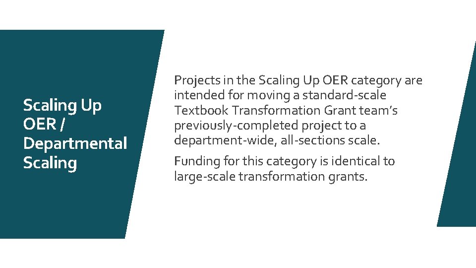 Scaling Up OER / Departmental Scaling Projects in the Scaling Up OER category are