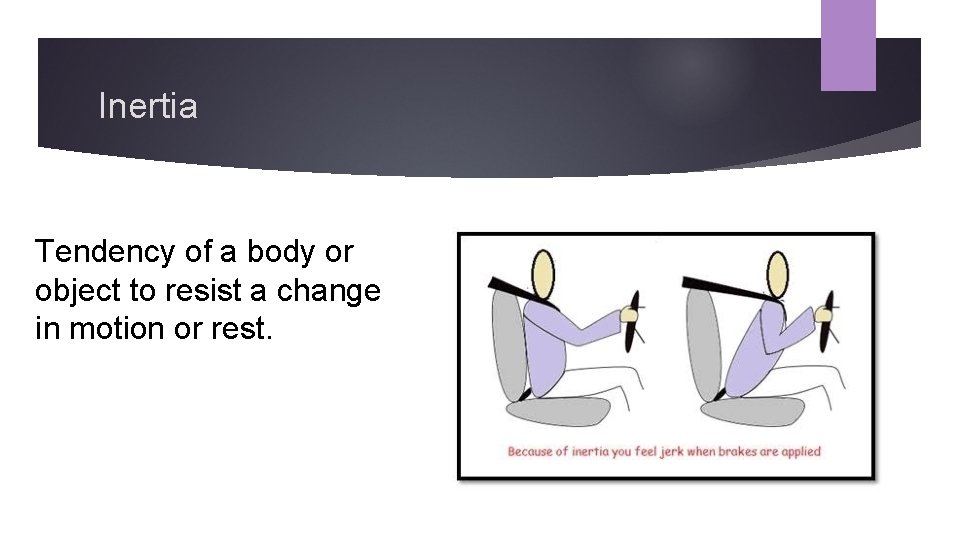 Inertia Tendency of a body or object to resist a change in motion or