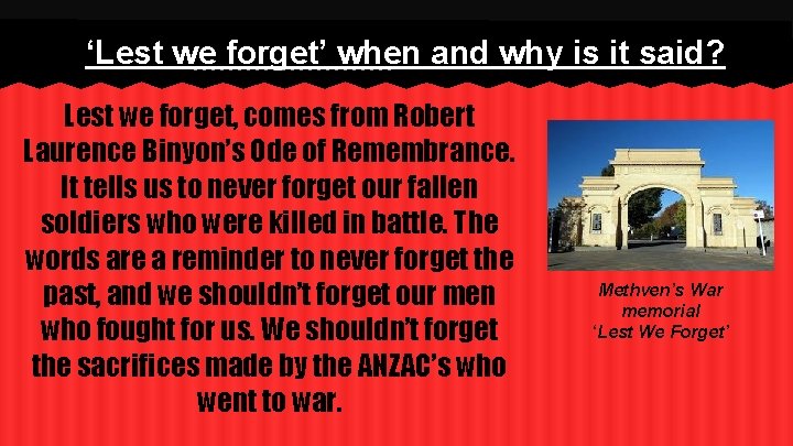 ‘Lest we forget’ when and why is it said? Lest we forget, comes from