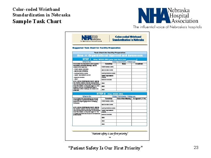 Color-coded Wristband Standardization in Nebraska Sample Task Chart “Patient Safety Is Our First Priority”