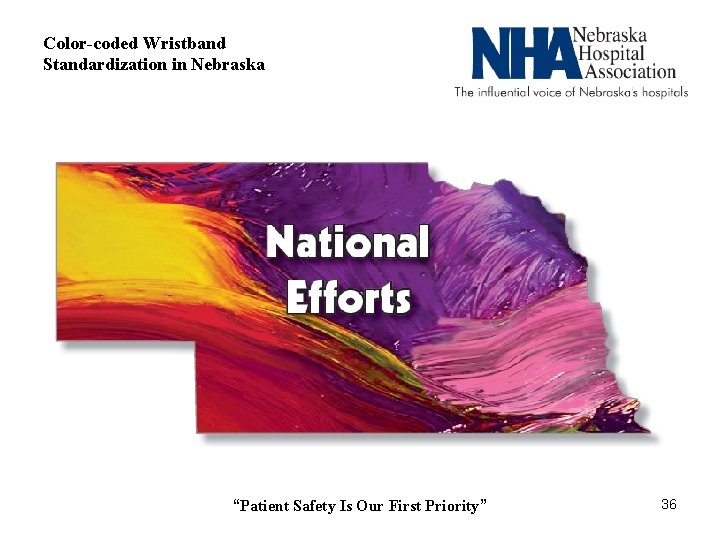 Color-coded Wristband Standardization in Nebraska National Efforts “Patient Safety Is Our First Priority” 36