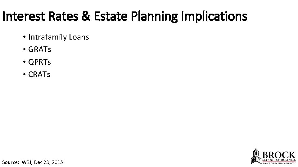 Interest Rates & Estate Planning Implications • Intrafamily Loans • GRATs • QPRTs •