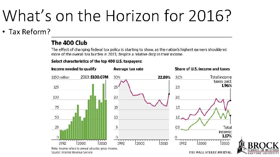 What’s on the Horizon for 2016? • Tax Reform? 