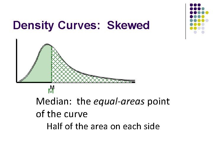 Density Curves: Skewed M Median: the equal-areas point of the curve Half of the