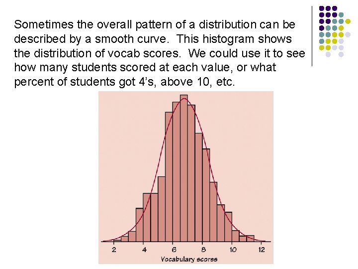 Sometimes the overall pattern of a distribution can be described by a smooth curve.