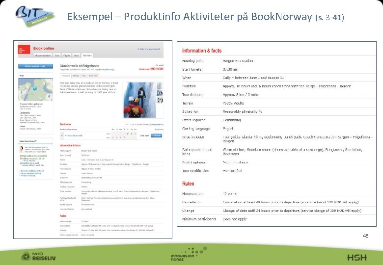 Eksempel – Produktinfo Aktiviteter på Book. Norway (s. 3 -41) 46 