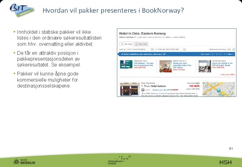 Hvordan vil pakker presenteres i Book. Norway? • Innholdet i statiske pakker vil ikke