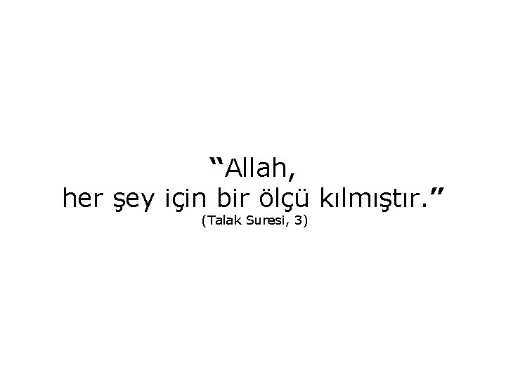 “Allah, her şey için bir ölçü kılmıştır. ” (Talak Suresi, 3) 