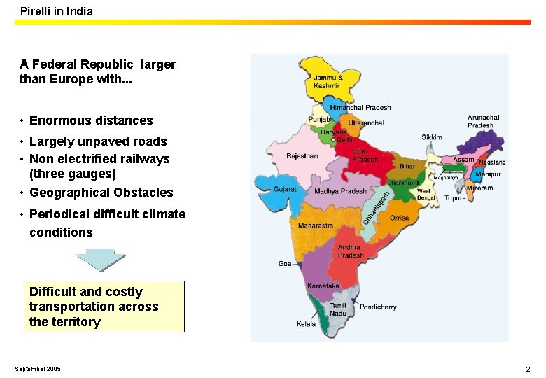 Pirelli in India A Federal Republic larger than Europe with. . . • Enormous