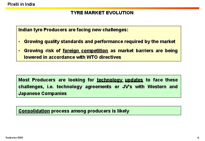 Pirelli in India TYRE MARKET EVOLUTION Indian tyre Producers are facing new challenges: •
