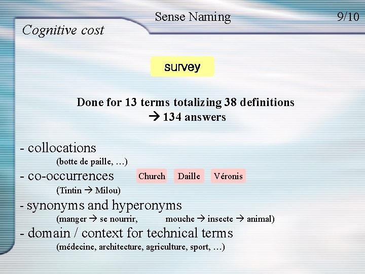 Cognitive cost Sense Naming survey Done for 13 terms totalizing 38 definitions 134 answers