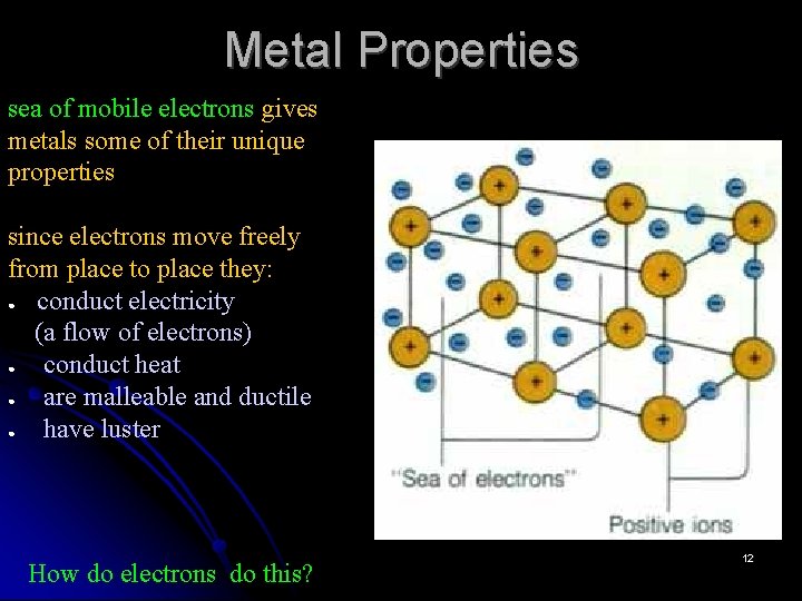 Metal Properties sea of mobile electrons gives metals some of their unique properties since