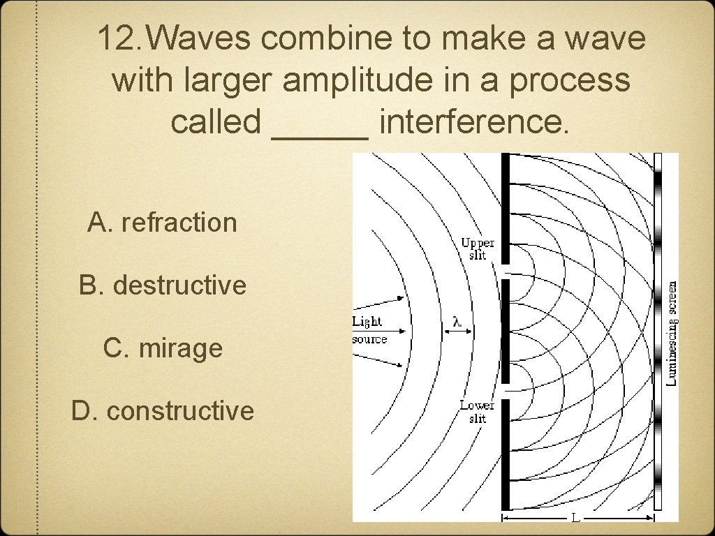 12. Waves combine to make a wave with larger amplitude in a process called