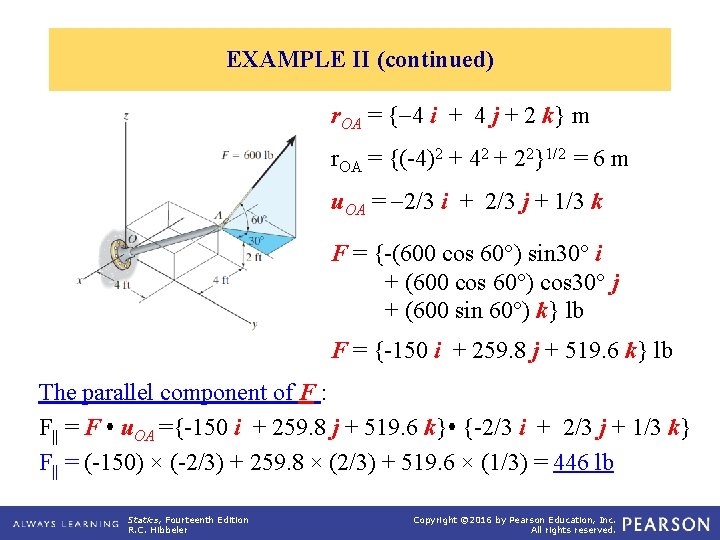 EXAMPLE II (continued) r. OA = { 4 i + 4 j + 2