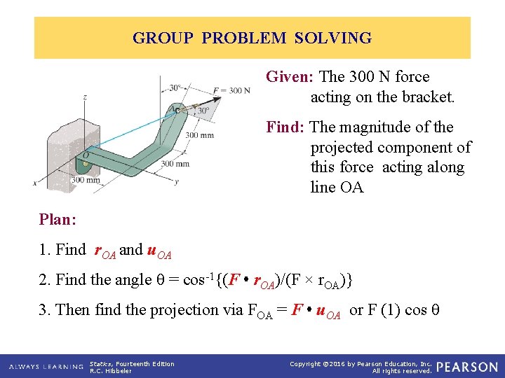GROUP PROBLEM SOLVING Given: The 300 N force acting on the bracket. Find: The