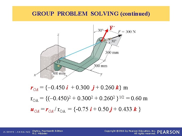 GROUP PROBLEM SOLVING (continued) F´ r. OA = { 0. 450 i + 0.