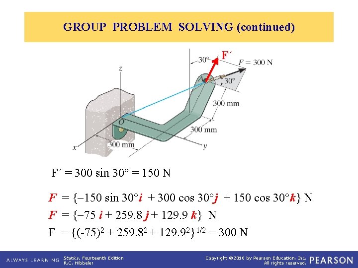 GROUP PROBLEM SOLVING (continued) F´ F´ = 300 sin 30° = 150 N F