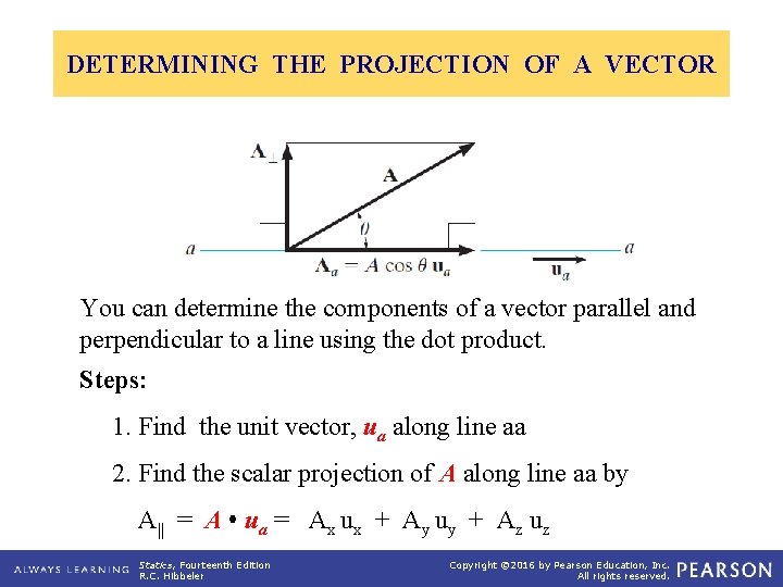 DETERMINING THE PROJECTION OF A VECTOR You can determine the components of a vector