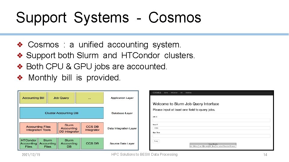 Support Systems - Cosmos ❖ ❖ Cosmos : a unified accounting system. Support both