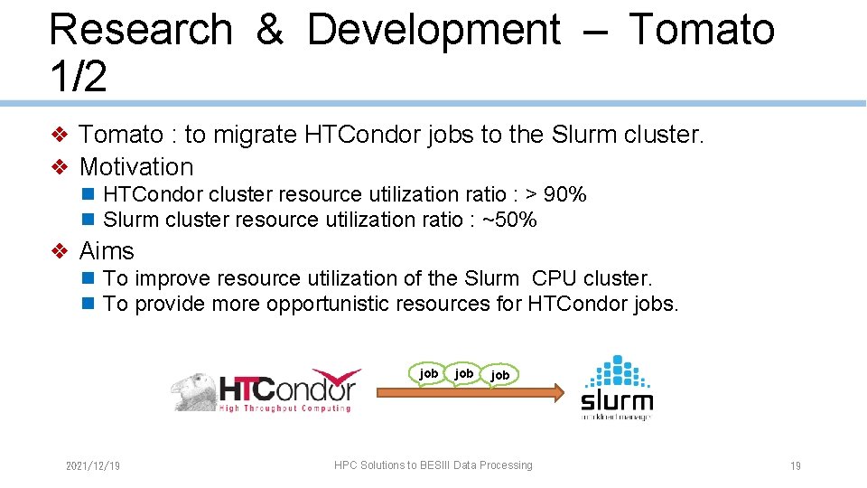 Research & Development – Tomato 1/2 ❖ Tomato : to migrate HTCondor jobs to