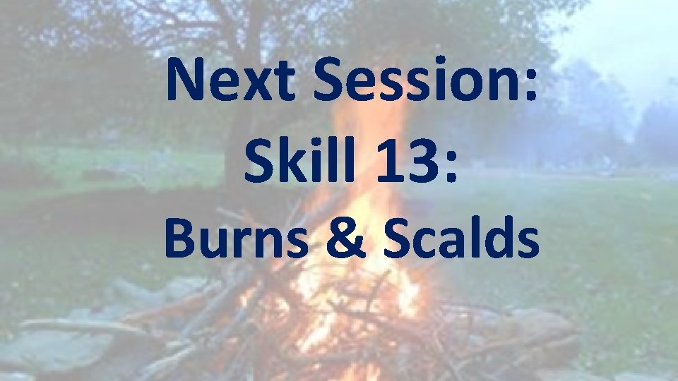 Next Session: Skill 13: Burns & Scalds 