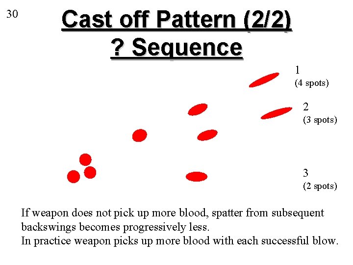30 Cast off Pattern (2/2) ? Sequence 1 (4 spots) 2 (3 spots) 3