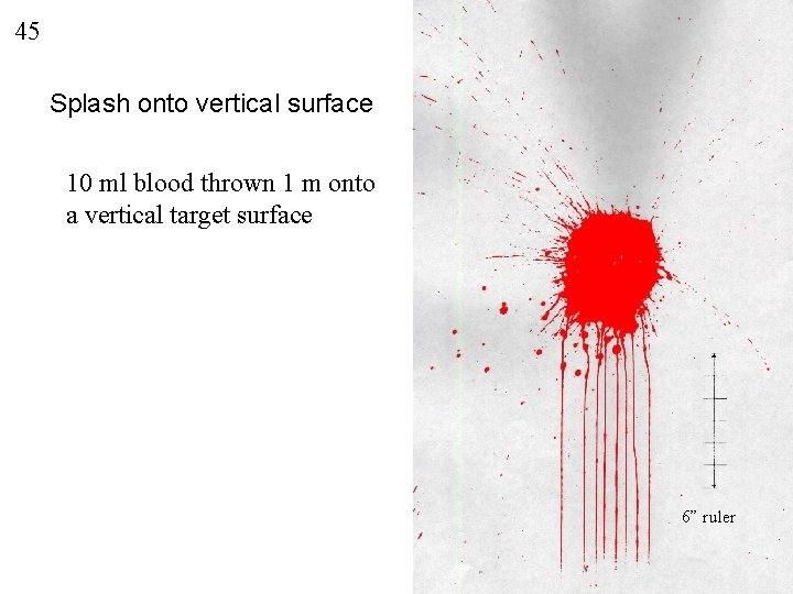 45 Splash onto vertical surface 10 ml blood thrown 1 m onto a vertical