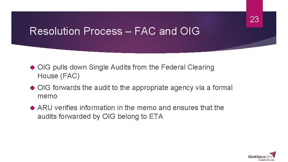 23 Resolution Process – FAC and OIG pulls down Single Audits from the Federal