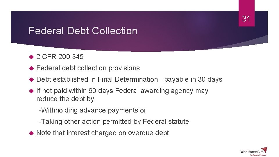 31 Federal Debt Collection 2 CFR 200. 345 Federal debt collection provisions Debt established