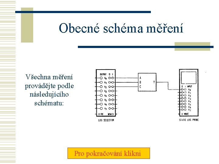 Obecné schéma měření Všechna měření provádějte podle následujícího schématu: Pro pokračování klikni 