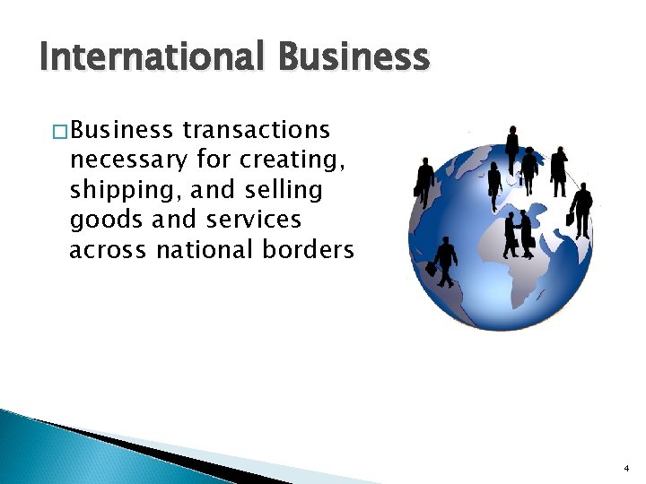 International Business �Business transactions necessary for creating, shipping, and selling goods and services across