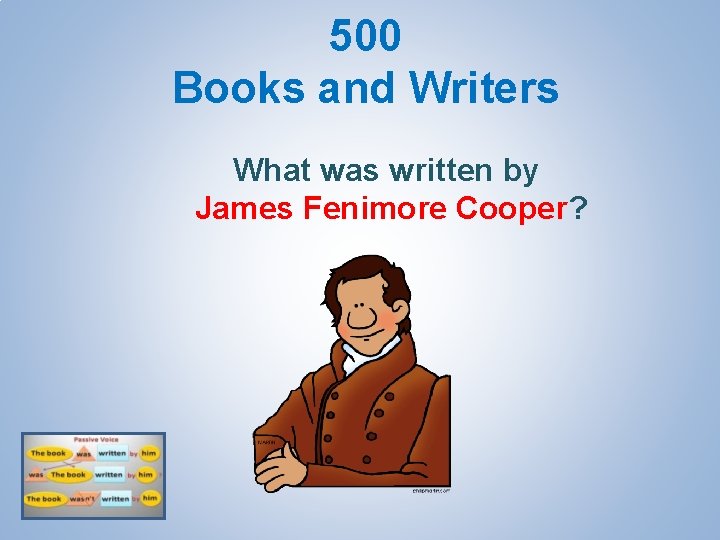 500 Books and Writers What was written by James Fenimore Cooper? 