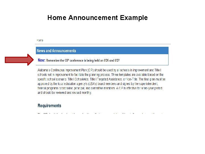 Home Announcement Example 