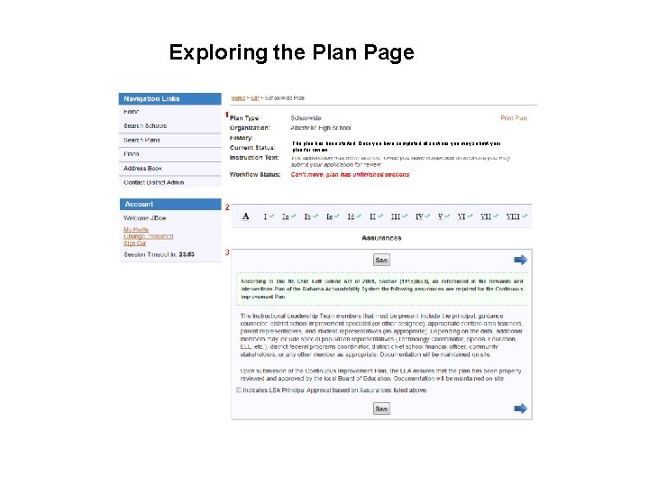 Exploring the Plan Page The plan has been started. Once you have completed all