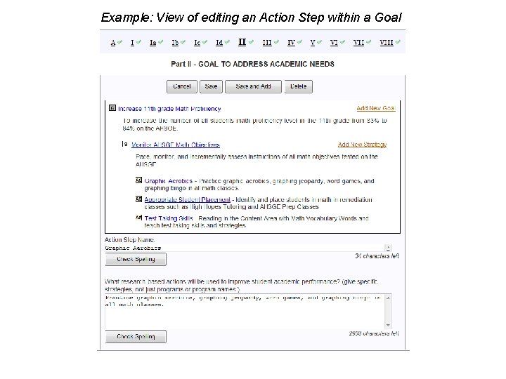 Example: View of editing an Action Step within a Goal 