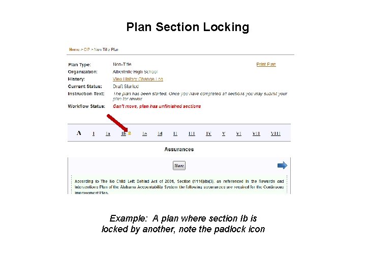 Plan Section Locking Example: A plan where section Ib is locked by another, note