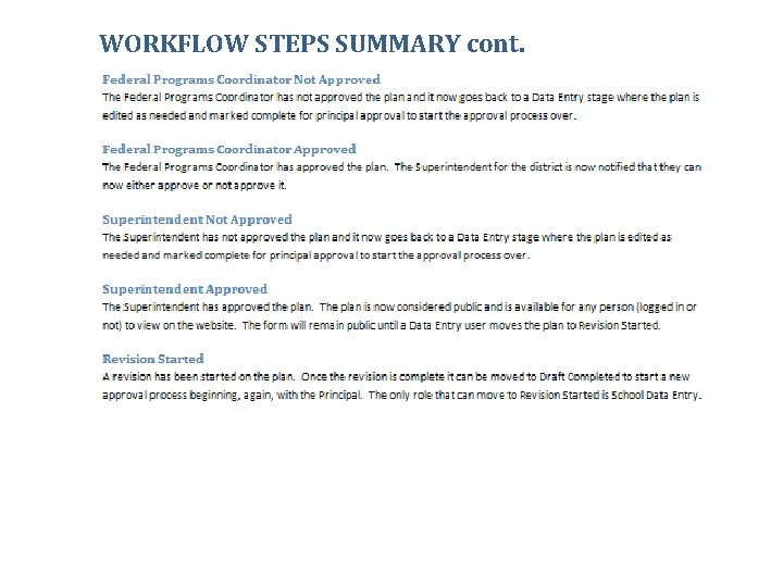 WORKFLOW STEPS SUMMARY cont. 