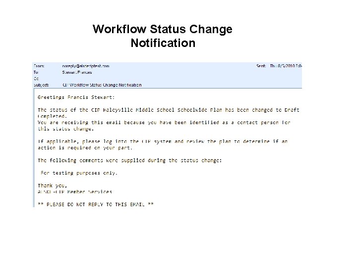 Workflow Status Change Notification 